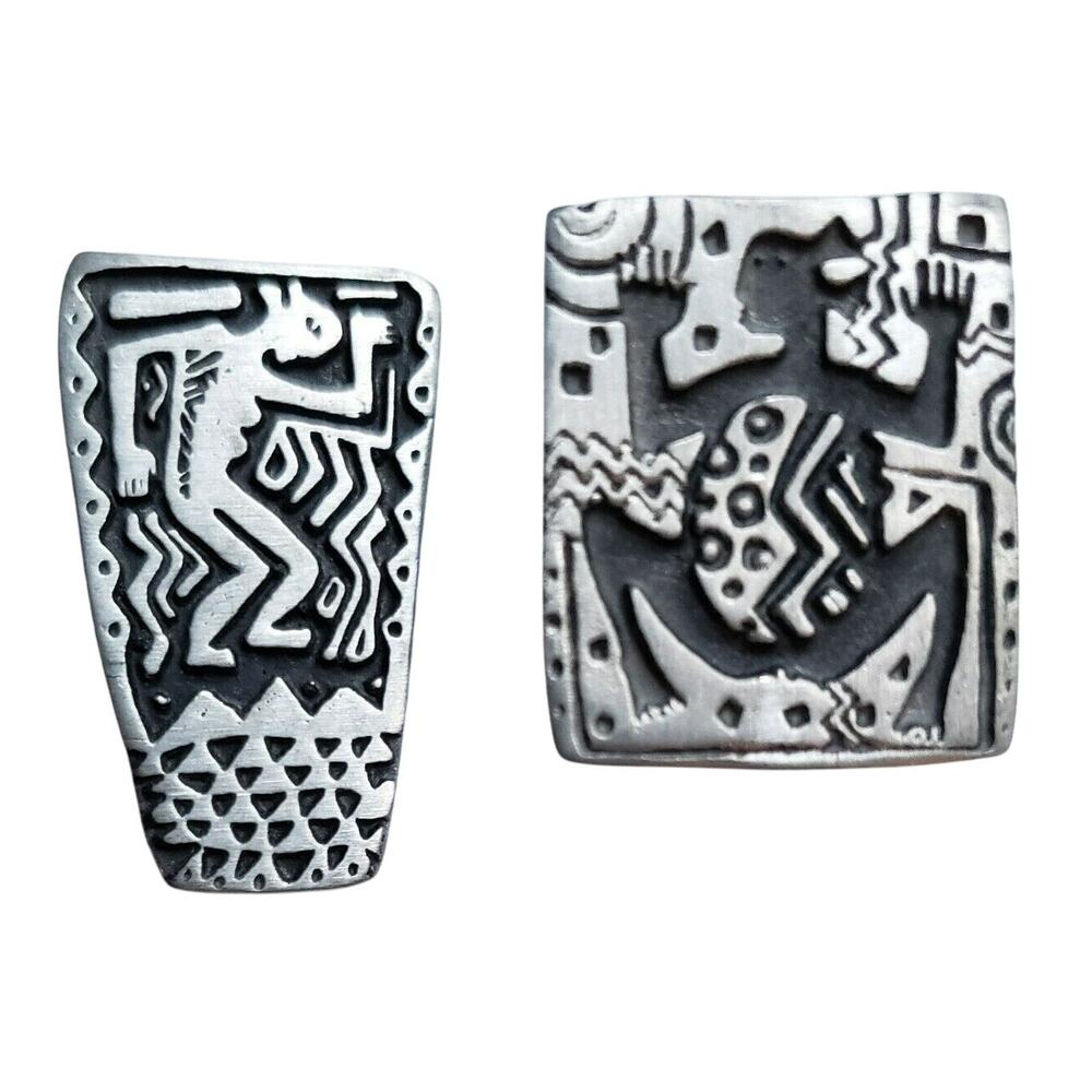 Alice Seely Pewter Abstract Art Brooch Pin Set Signed Artist Modernist‎ Fetishes